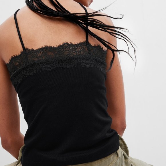GAP Rib Lace Halter Bra Top Cami - Picture 2 of 5